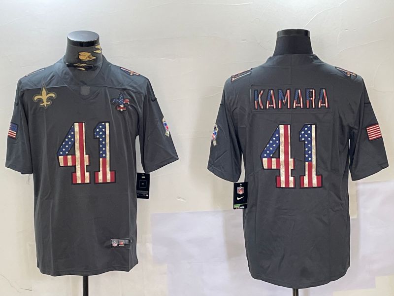 Men New Orleans Saints 41 Kamara Grey 2024 Nike National Flag Limited NFL Jersey style 4